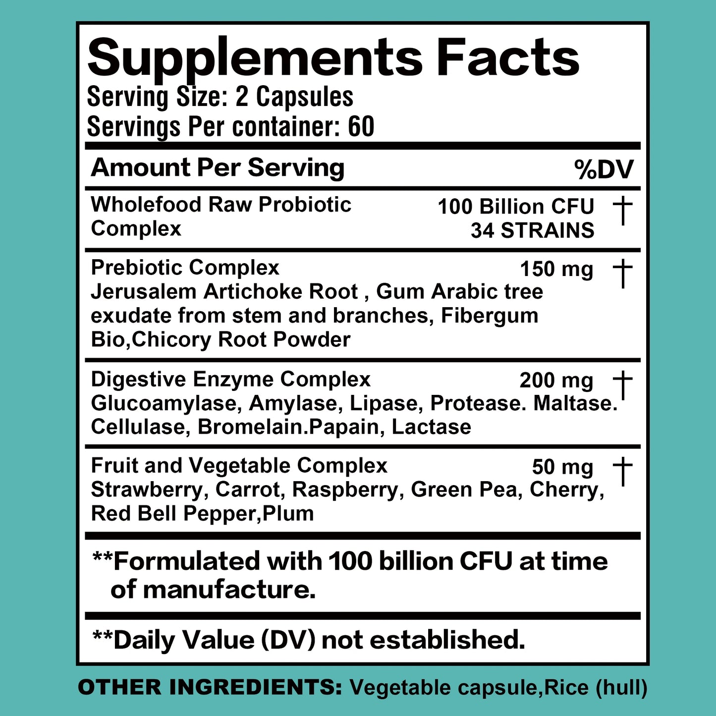 100 Billion CFU Probiotics – Digestive Health Support